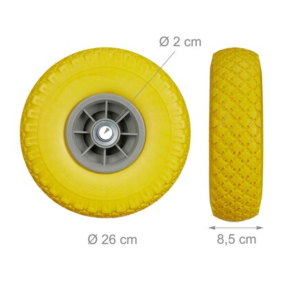 Artikelbild 2 für relaxdays Sackkarrenräder luftbereift gelb, grau Vollgummi Felgen, Achse 2,0 cm, Artikelnummer 452381