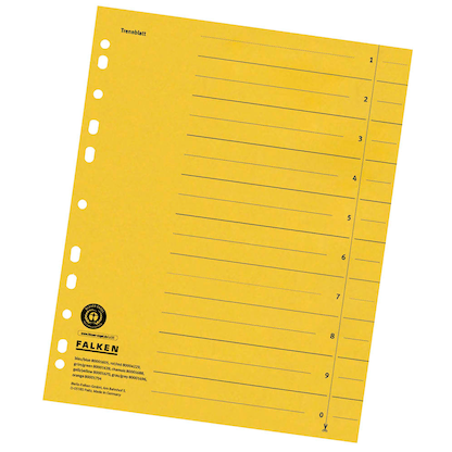 Artikelbild für FALKEN Trennblätter DIN A4 1-0 gelb, 230 g/qm, 100 St., Artikelnummer 958512