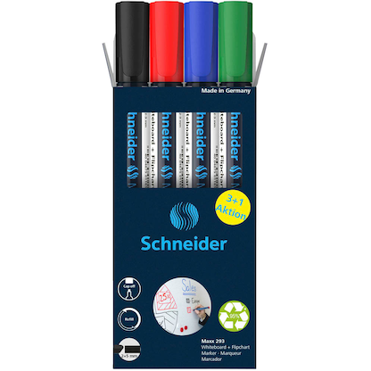 Artikelbild 2 für Schneider Maxx 293 Whiteboard- und Flipchart-Marker farbsortiert 2,0 - 5,0 mm, 4 St., Artikelnummer 154353