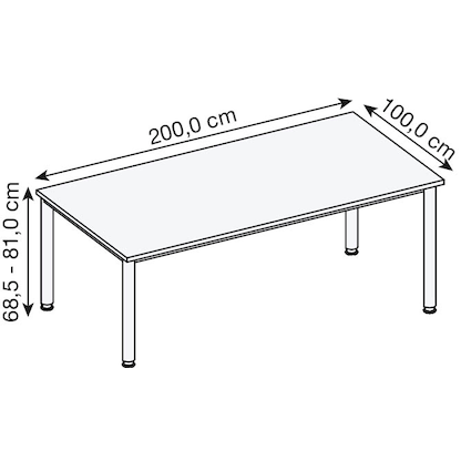 Artikelbild 2 für HAMMERBACHER Orbis höhenverstellbarer Schreibtisch lichtgrau rechteckig, 4-Fuß-Gestell silber 200,0 x 100,0 cm, Artikelnummer 638104