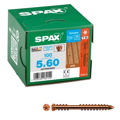 Artikelbild für SPAX® Terrassenschrauben T25 Zylinderkopf Edelstahl A2 0537900500603 5 mm x 60 mm, 100 St., Artikelnummer 745139