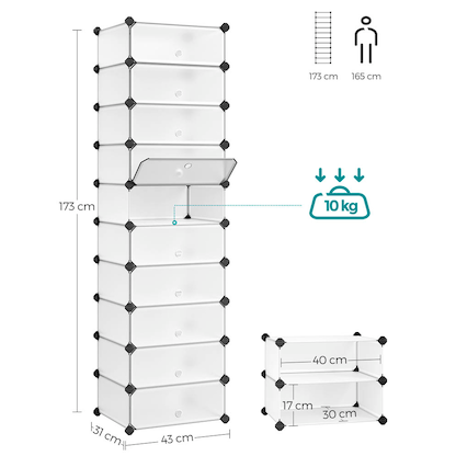 Artikelbild 3 für SONGMICS Schuhschrank, LPC10W weiß 43,0 x 31,0 x 173,0 cm, 1 St., Artikelnummer 439598