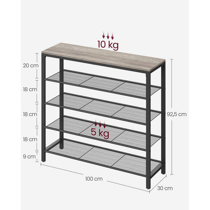 Artikelbild 2 für VASAGLE Schuhregal greige, schwarz 100,0 x 30,0 x 92,5 cm, 1 St., Artikelnummer 759247