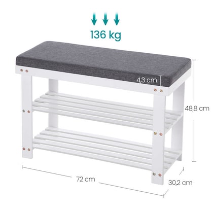 Artikelbild 3 für SONGMICS Schuhbank LBS604W01 weiß, grau Holz 71,0 cm, Artikelnummer 759256