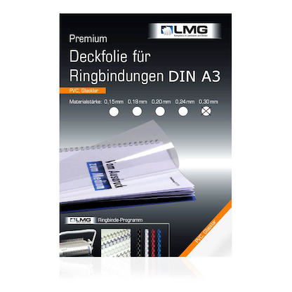 Artikelbild für LMG Deckfolien für Bindemappen PREMIUM transparent, DIN A3 0,3 mm, 100 St., Artikelnummer 465587