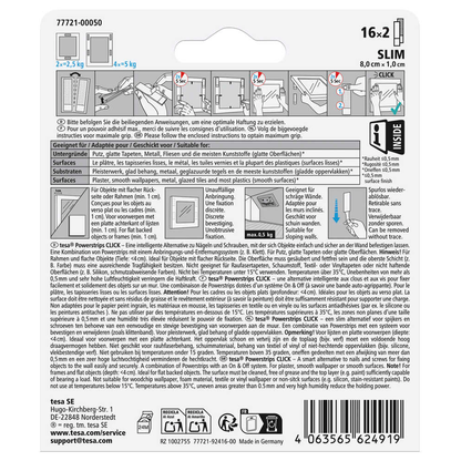 Artikelbild 2 für tesa Powerstrips Click MEDIUM Slim Klett-Klebestreifen für max. 5,0 kg, 1,0 x 8,0 cm, 16 St., Artikelnummer 822769