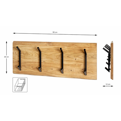 Artikelbild 2 für HAKU Möbel Wandgarderobe 52975 akazie Holz 4 Haken 90,0 x 36,0 cm, Artikelnummer 340168