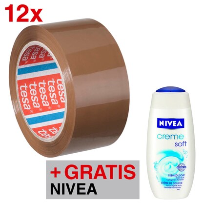 Artikelbild für AKTION: tesa Packband tesapack® 4195 braun 50,0 mm x 66,0 m 12 Rollen + GRATIS NIVEA Shower Creme Soft, 250 ml, Artikelnummer 704544