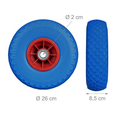 Artikelbild 2 für relaxdays Sackkarrenräder luftbereift blau, rot Vollgummi Felgen, Achse 2,0 cm, Artikelnummer 452117