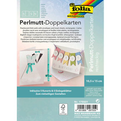 Artikelbild für folia Faltkarten mit Briefumschlägen pastell 179501 perlweiß DIN A6, 5 St., Artikelnummer 479234