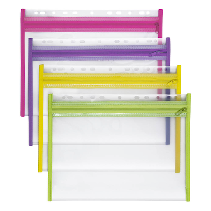 Artikelbild für VELOFLEX Reißverschlussbeutel VELOBAG® XS DIN A4 transparent/pink, lila, grün, gelb 0,3 mm, 4 St., Artikelnummer 114344