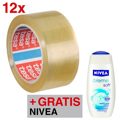 Artikelbild für AKTION: tesa Packband tesapack® 4195 transparent 50,0 mm x 66,0 m 12 Rollen + GRATIS NIVEA Shower Creme Soft, 250 ml, Artikelnummer 704619
