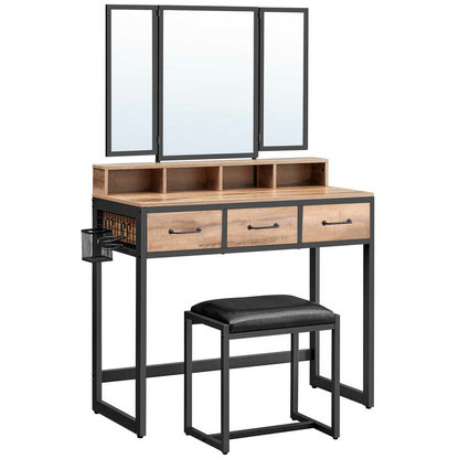 Artikelbild 3 für VASAGLE Schminktisch rechteckig Spanplatte eiche, schwarz 90,0 x 40,0 x 141,0 cm, 1 St., Artikelnummer 759468