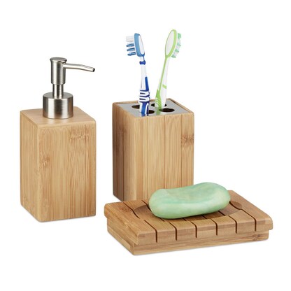 Artikelbild für relaxdays Badaccessoires-Set braun, 1 Set, Artikelnummer 373144