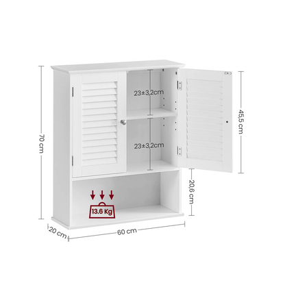 Artikelbild 2 für VASAGLE Bad-Hängeschrank BBC27WT weiß 60,0 x 20,0 x 70,0 cm, Artikelnummer 439038