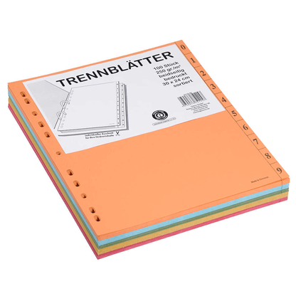 Artikelbild 4 für Trennblätter DIN A4 0-9 farbsortiert, 250 g/qm, 100 Blatt, Artikelnummer 630586