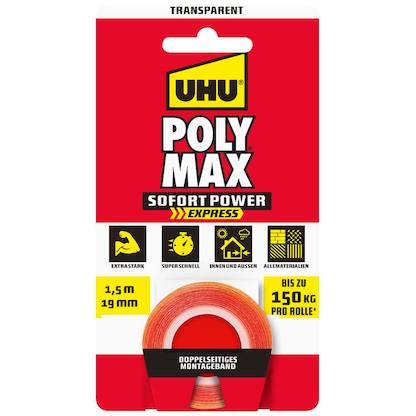 Artikelbild für UHU POLY MAX SOFORT POWER Montageband 19,0 mm x 1,5 m, 1 Rolle, Artikelnummer 743759