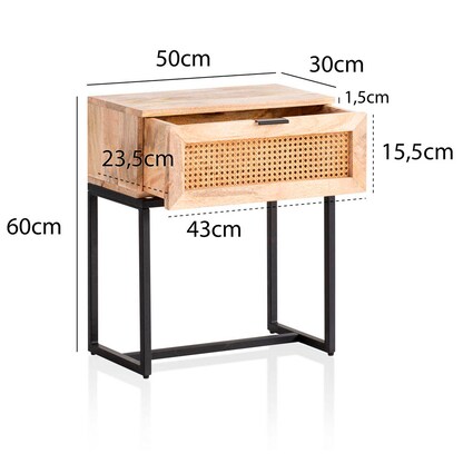 Artikelbild 2 für WOHNLING Nachttisch rechteckig Massivholz braun 50,0 x 30,0 x 60,0 cm, 1 St., Artikelnummer 314718