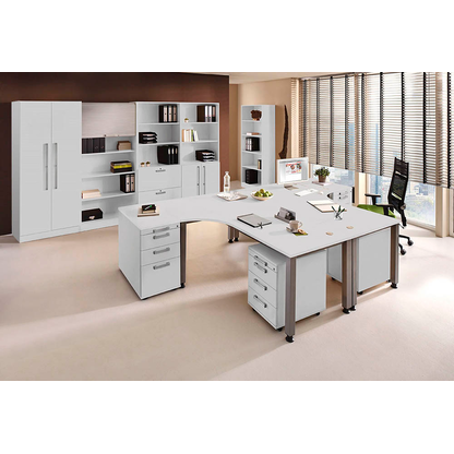 Artikelbild 6 für HAMMERBACHER Akandia höhenverstellbarer Schreibtisch lichtgrau L-Form, 5-Fuß-Gestell silber 200,0 x 80,0/120,0 cm, Artikelnummer 671560