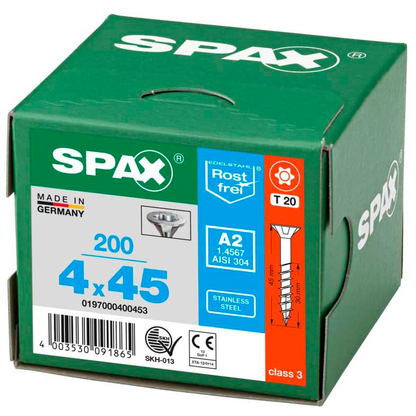 Artikelbild 8 für SPAX® Universalschrauben T20 Senkkopf Edelstahl A2 0197000400453 4 mm x 45 mm, 200 St., Artikelnummer 394969