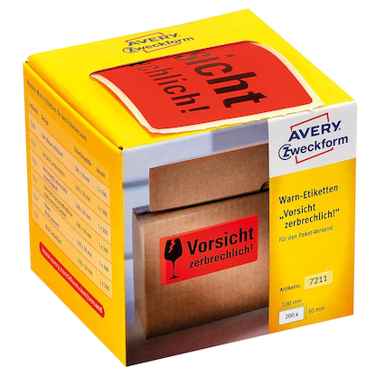 Artikelbild 6 für AVERY Zweckform Warnetiketten 7211 rot »Vorsicht zerbrechlich!« 100,0 x 50,0 mm, 1 Etiketten , Artikelnummer 432029