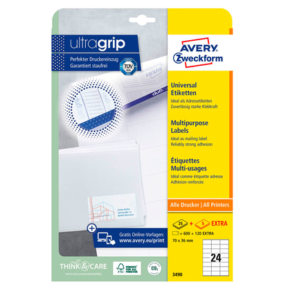 Artikelbild 2 für AVERY Zweckform Etiketten 3490 weiß 70,0 x 36,0 mm, 30 Blatt, Artikelnummer 437780