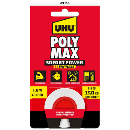 Artikelbild für UHU POLY MAX SOFORT POWER Montageband 19,0 mm x 1,5 m, 1 Rolle, Artikelnummer 743819