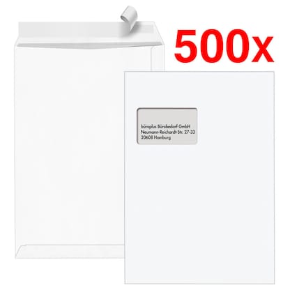 Artikelbild für AKTION: STEINMETZ Versandtaschen DIN C4 mit Fenster weiß 2x 250 St., Artikelnummer 262100