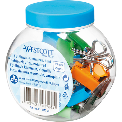 Artikelbild für WESTCOTT Foldbackklammern farbsortiert 1,9 cm, 25 St., Artikelnummer 363222