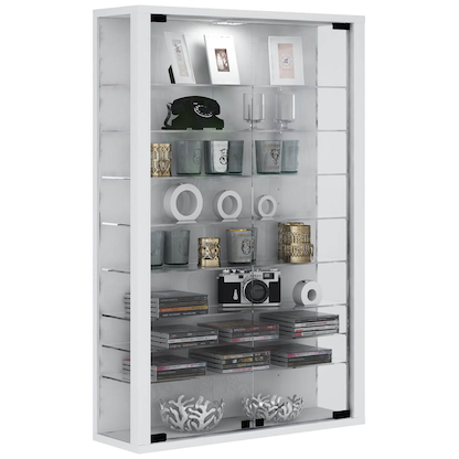 Artikelbild für VCM my home Vitrosa Mini Vitrine weiß 8 Fachböden mit Beleuchtung, Artikelnummer 780799