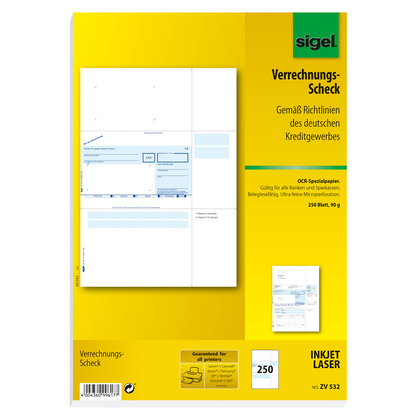 Artikelbild 2 für SIGEL SEPA-Verrechnungsscheck Bankformulare ZV532, 250 Blatt, Artikelnummer 508028