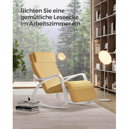 Artikelbild 3 für SONGMICS Schaukelstuhl gelb weiß Stoff 67,0 x 121,5 x 84,0 cm, 1 St., Artikelnummer 290476
