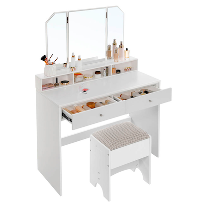 Artikelbild 3 für VASAGLE Schminktisch rechteckig Melamin, Spanplatte weiß 100,0 x 40,0 x 142,0 cm, 1 St., Artikelnummer 438347