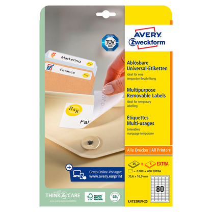 Artikelbild 2 für AVERY Zweckform Etiketten L4732REV-25 weiß 35,6 x 16,9 mm, 30 Blatt, Artikelnummer 345678