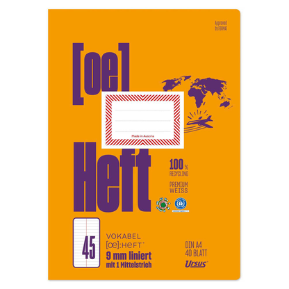 Artikelbild für Ursus Vokabelheft OE Recycling Lineatur 45 liniert DIN A4 ohne Rand, 40 Blatt, 1 St., Artikelnummer 882797