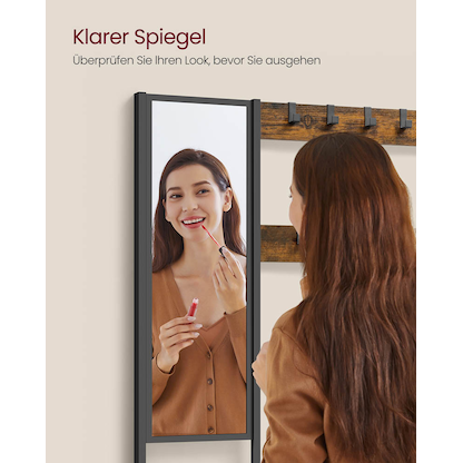 Artikelbild 6 für VASAGLE Garderobenbank mit Haken und Schuhrost HSR050B01V1 braun, schwarz Metall 98,0 cm, Artikelnummer 438293