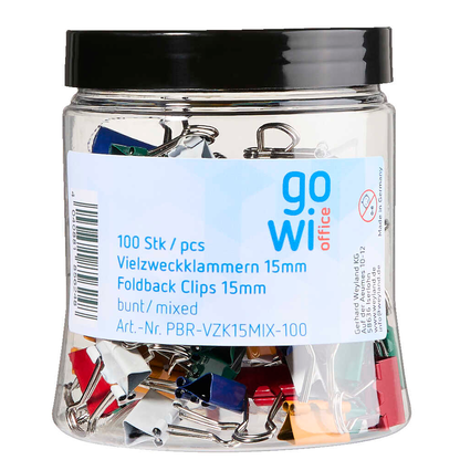 Artikelbild 3 für Gowi Foldbackklammern farbsortiert 1,5 cm, 100 St., Artikelnummer 721609