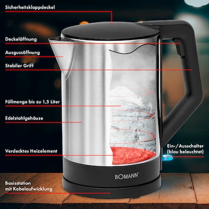 Artikelbild 5 für BOMANN Wasserkocher WKS 3002 CB schwarz 1,5 l 2.200 W, Artikelnummer 729008