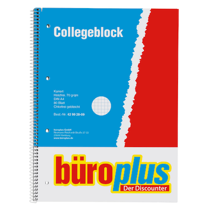 Artikelbild 2 für büroplus Collegeblöcke kariert DIN A4 Innenrand, 5 Blöcke, Artikelnummer 429928
