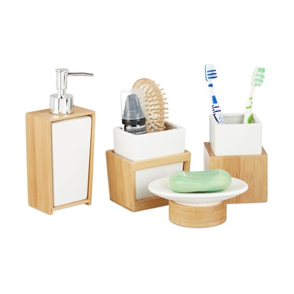Artikelbild für relaxdays Badaccessoires-Set braun, 1 Set, Artikelnummer 373297