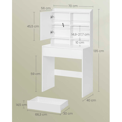 Artikelbild 2 für VASAGLE Schminktisch rechteckig Spanplatte weiß 70,0 x 40,0 x 136,0 cm, 1 St., Artikelnummer 759539