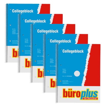 Artikelbild für büroplus Collegeblöcke kariert DIN A4 Innenrand, 5 Blöcke, Artikelnummer 429928