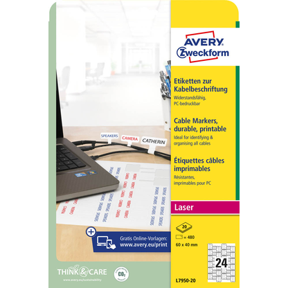 Artikelbild 2 für AVERY Zweckform Kabelbeschriftungs-Etiketten L7950-20 weiß 60,0 x 40,0 mm, 20 Blatt, Artikelnummer 640854