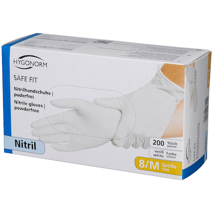 Artikelbild 5 für HYGONORM unisex Einmalhandschuhe SAFE FIT weiß Größe M, 200 St., Artikelnummer 588057