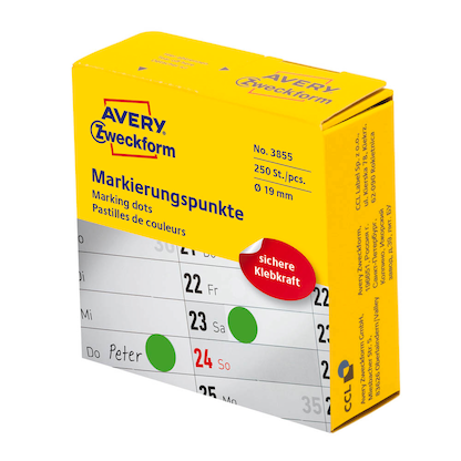 Artikelbild 2 für AVERY Zweckform Klebepunkte 3855 grün Ø 19,0 mm, 250 St., Artikelnummer 416192