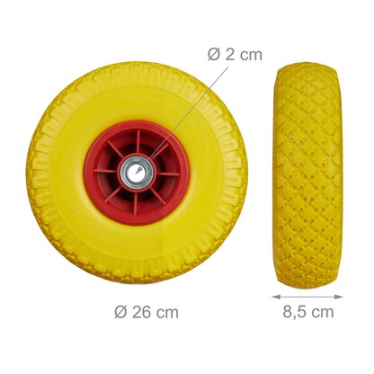 Artikelbild 2 für relaxdays Sackkarrenräder luftbereift gelb, rot Vollgummi Felgen, Achse 2,0 cm, Artikelnummer 452377