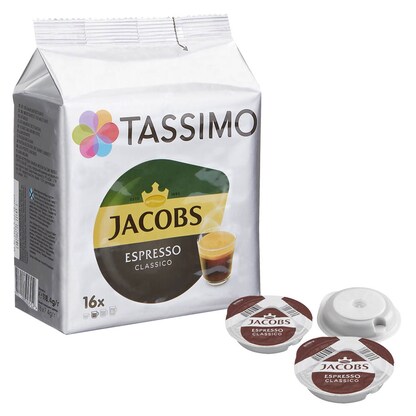 Artikelbild für TASSIMO JACOBS ESPRESSO CLASSICO Kaffeediscs, Arabica- und Robustabohnen kräftig, 16 Stück, Artikelnummer 971465