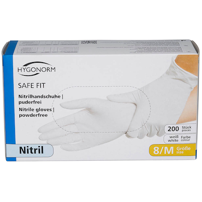Artikelbild 4 für HYGONORM unisex Einmalhandschuhe SAFE FIT weiß Größe M, 200 St., Artikelnummer 588057