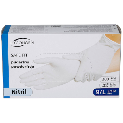 Artikelbild 2 für HYGONORM unisex Einmalhandschuhe SAFE FIT weiß Größe L, 200 St., Artikelnummer 588069
