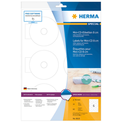 Artikelbild 2 für HERMA CD-Etiketten 8619 weiß, 60 Etiketten , Artikelnummer 517797